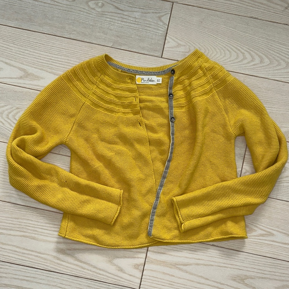 Mini Boden 8-9 Yellow Button-Up Cardigan